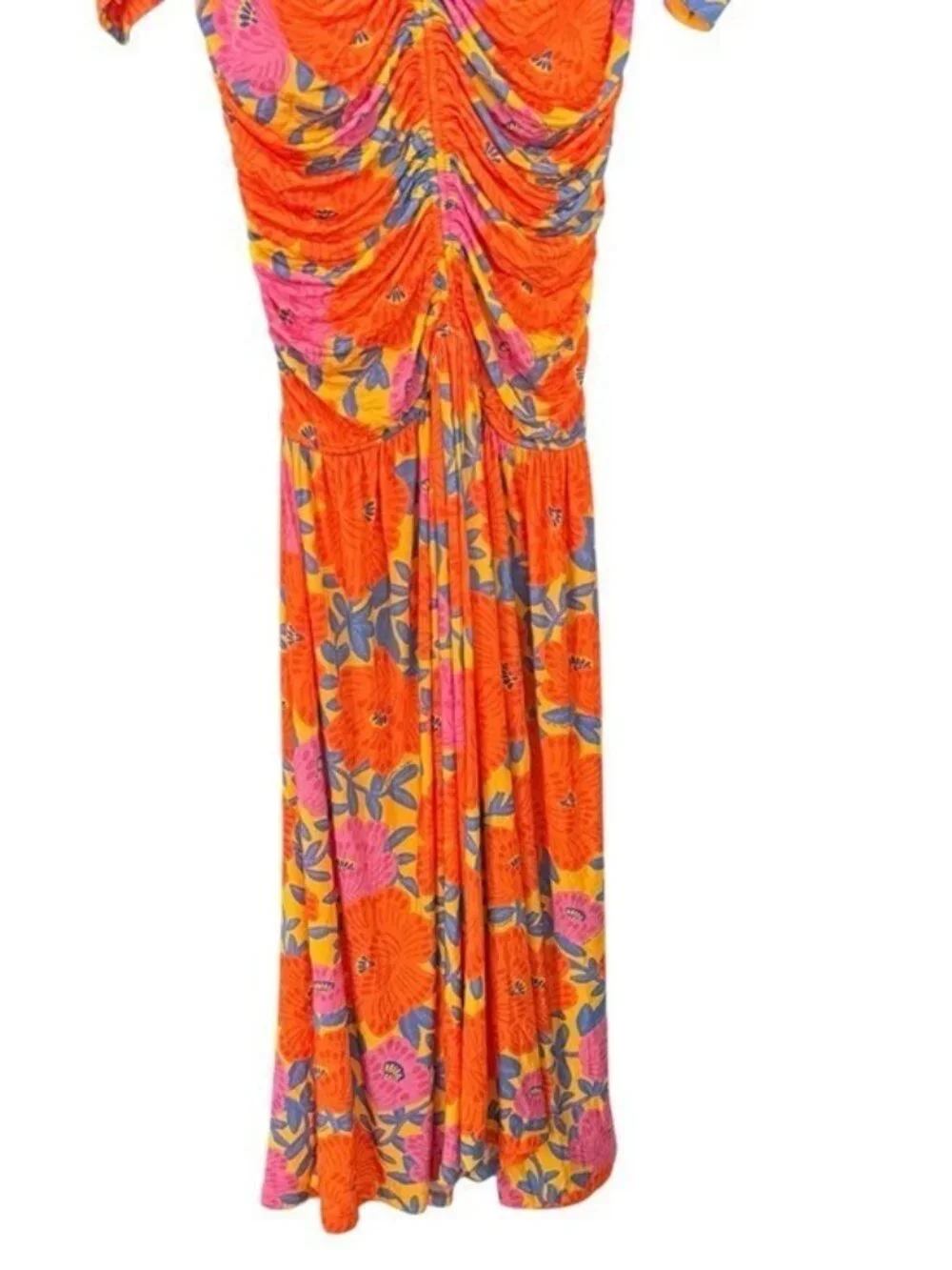 ANTHROPOLOGIE Farm Rio Short Sleeve Ruched Midi Dress Tropical Floral Size M NEW - Picture 10 of 11